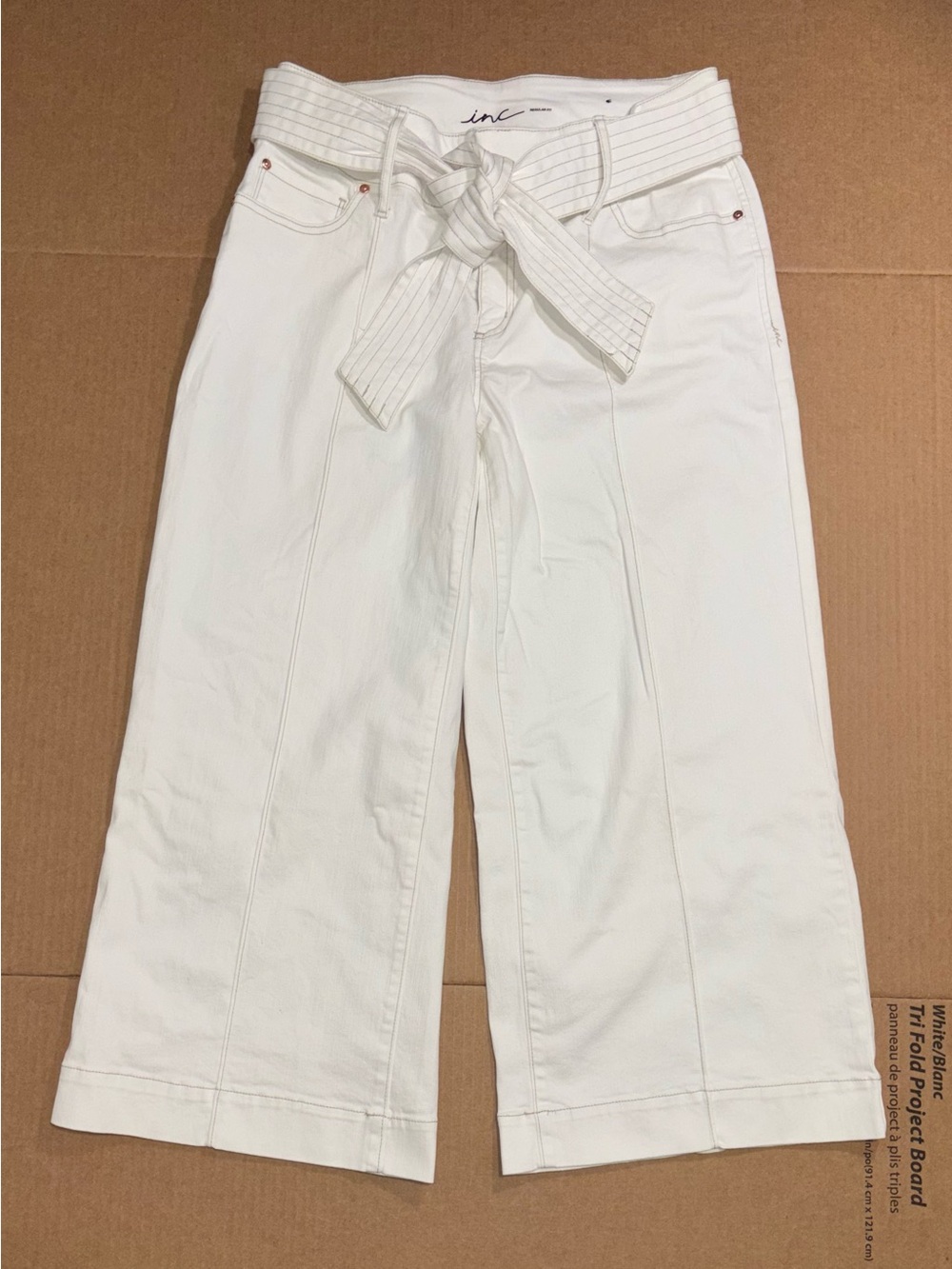 INC International Concepts White Wide-Leg Cropped Belted Pocket Pants Women’s 12